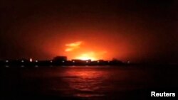 The Indian Navy submarine "INS Sindhurakshak" is engulfed in a fireball in Mumbai in this still image taken from an amateur video.