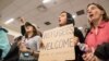 Protesters against the new policy at the international airport in Dallas, Texas, on January 29.