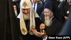 Під час зустрічі Вселенського патріарха Варфоломія і патріарха Московського Кирила. Стамбул, 31 серпня 2018 року