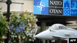 NATO sammitinin keçiriləcəyi otelin qarşısını Typhoon qırıcısı bəzəyir. 