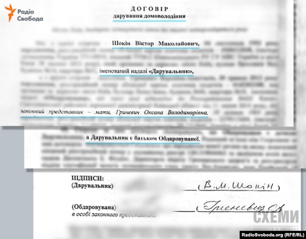 Договір дарування маєтку, який засвідчує, що Віктор Шокін є батьком Вероніки-Анастасії Гриневич
