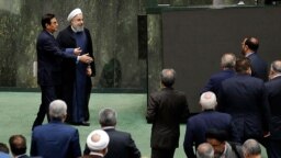 Iranian President Hassan Rouhani appeared before parliament on Aug. 28 to answer questions on his government's handling of Iran's economic struggles.