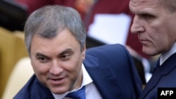 Vyacheslav Volodin (left) at the opening session of the State Dumant, in Moscow on October 5, 2016