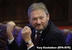 Candidate Boris Titov, from the Party of Growth, at the Russian Central Election Commission headquarters in Moscow on February 7