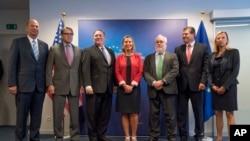 U.S. Secretary of State Mike Pompeo with European and U.S. diplomats in 2018. File photo