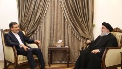 Hassan Nasrallah (R) meeting with Iran's Deputy Foreign Minister for Arab and African Affairs Hossein Jaberi Ansari (June 28, 2016)