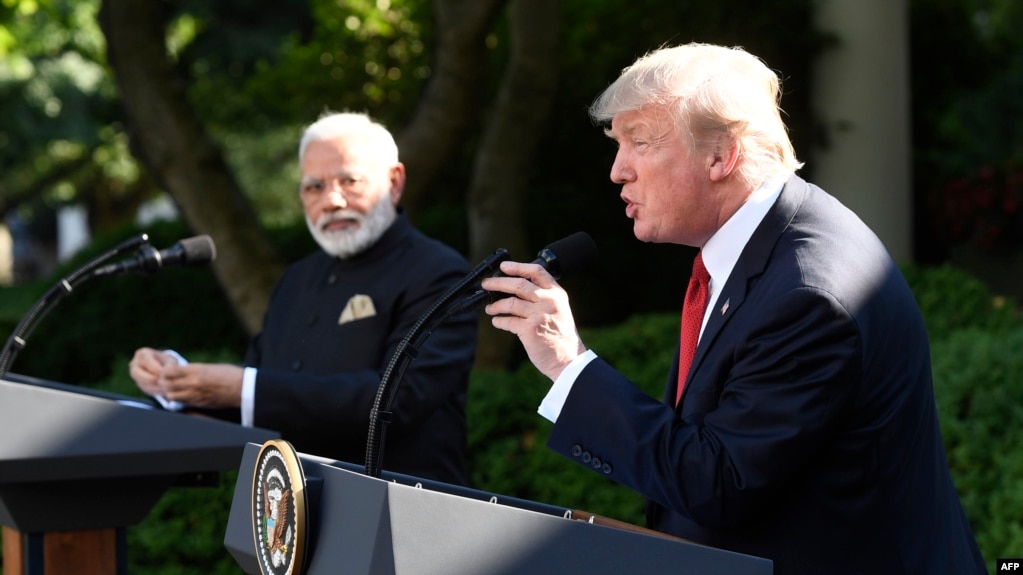 Indian Prime Minister Narendra Modi (left) and U.S. President Donald Trump, seen here during a 2017 meeting in Washington.