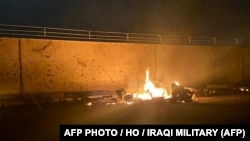 خودروی حامل قاسم سلیمانی بعد از عملیات آمریکا در محدوده فرودگاه بغداد