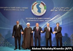 Лидеры Прикаспийских государств на саммите. Актау, 12 августа 2018 года.