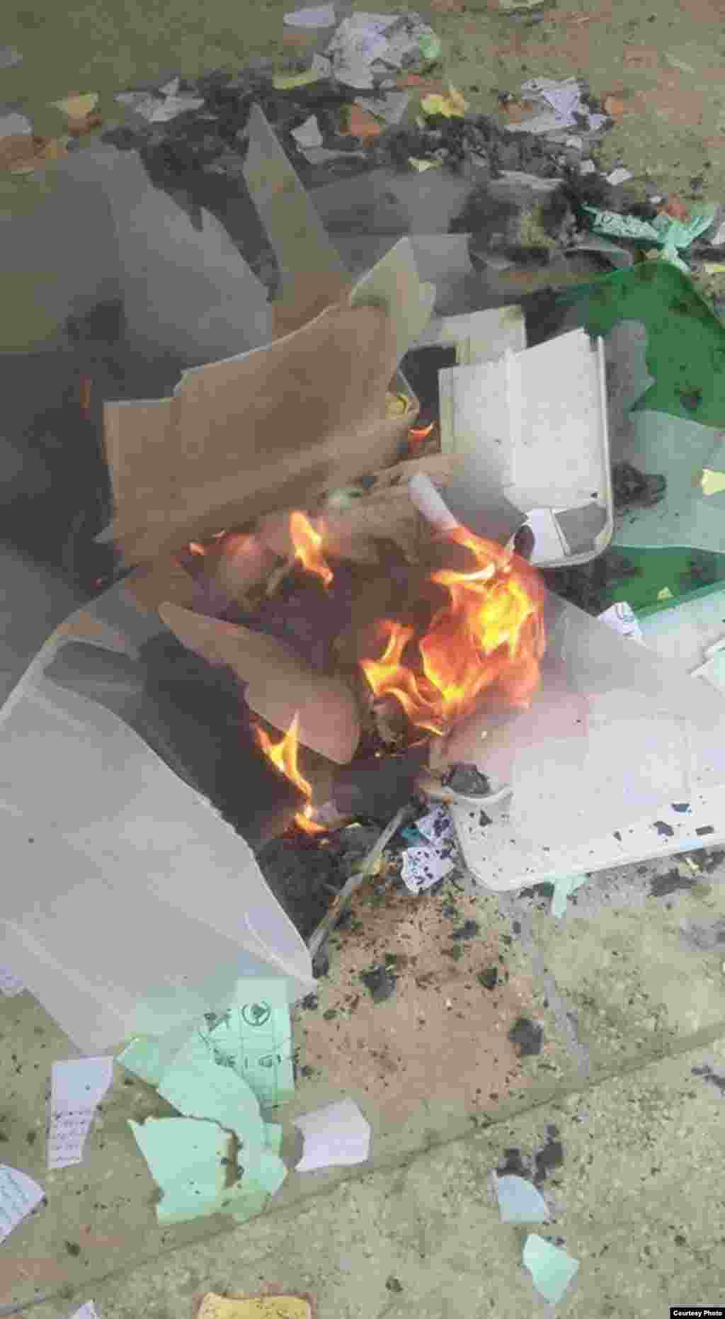 K.Pashtunkhwa: Ballot paper and ballot box burned out in Noshera. 1MAY2015