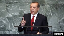 U.S. - Turkish Prime Minister Tayyip Erdogan addresses the 66th United Nations General Assembly at U.N. headquarters, in New York, 22Sep2011