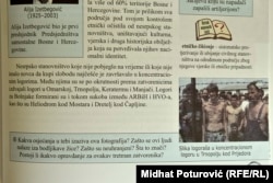 Udžbenik iz povijesti za deveti razred osnovne škole u Bosni i Hercegovini, izdavač NAM Tuzla i Vrijeme Zenica, autori Izet Šabotić i Mirza Čehajić, dio iz lekcije o ratu i poslijeratnom periodu u BiH, septembar 2016.