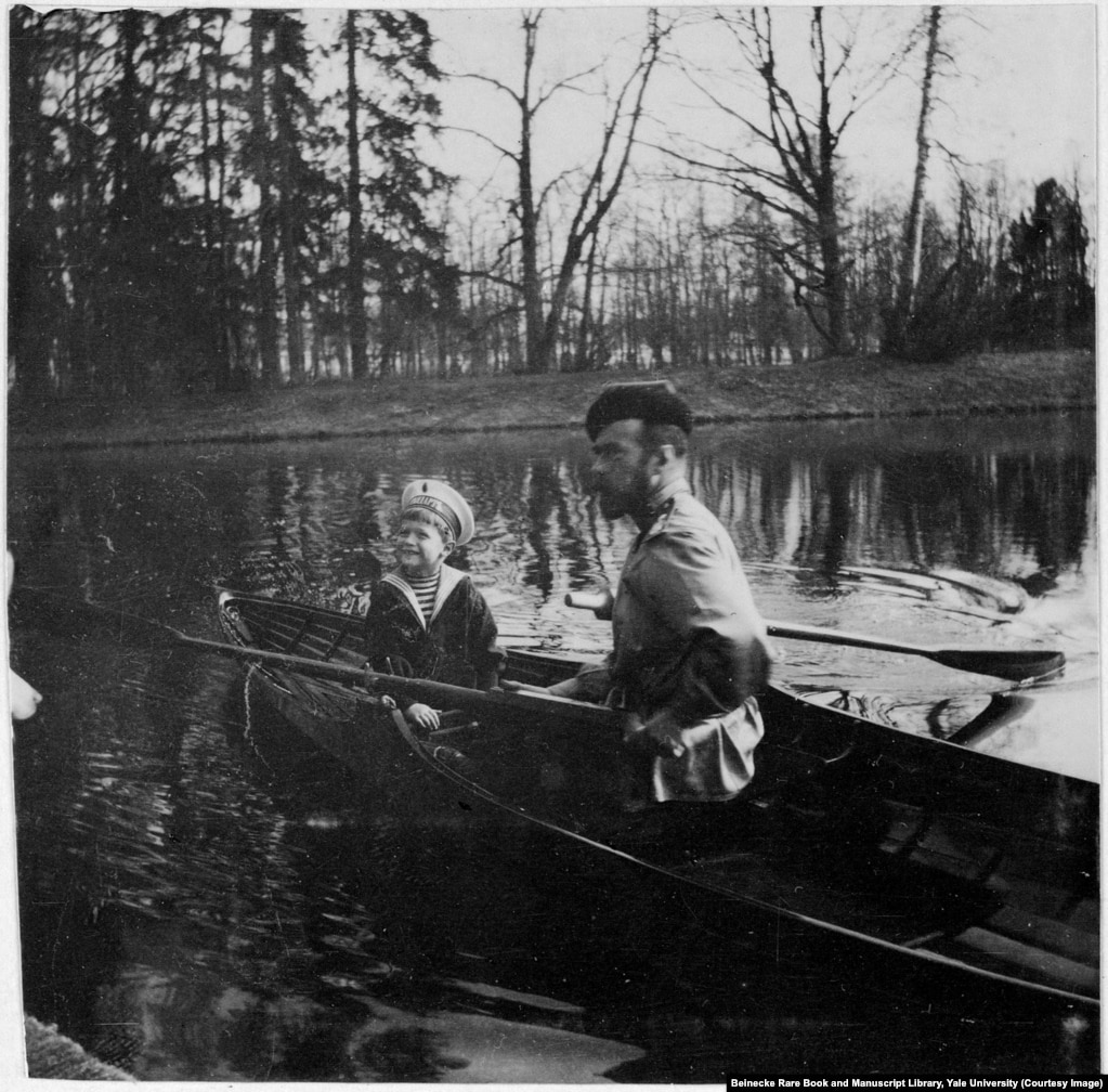 Tsar Nicholas II and his son, Aleksei, near St. Petersburg. The young heir suffered from hemophilia, a genetic disorder that prevents blood from clotting.&nbsp;