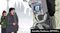 "Düşünən bankomat". Karikatura. Gündüz Ağayev.