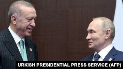 Режеп Тайып Эрдоган жана Владимир Путин. Астана, Казакстан. 2022-жылдын 13-октябры. 