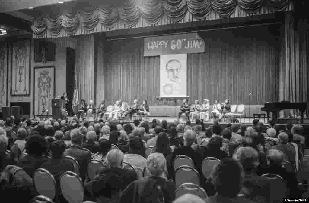 A birthday party for American communist and civil-rights activist James Jackson in New York in 1975. 