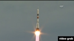 A Soyuz rocket blasts off to the International Space Station in April.