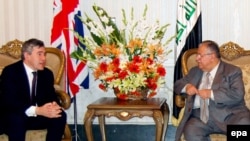 British Prime Minister Gordon Brown (left) meets with Iraqi President Jalal Talabani during a visit to Baghdad.