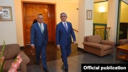 Armenia - President Serzh Sarkisian visits the French Embassy in Yerevan on the occasion of Bastille Day, 14Jul2016.