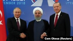 Putin, Rouhani și Erdogan, la Tehran, 7 septembrie 2018