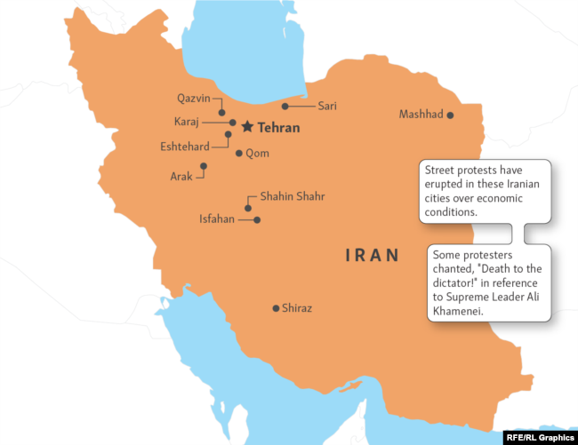 Infographic Locator map Iran street protests December 2017