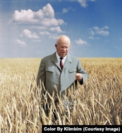 Soviet Premier Nikita Khrushchev in one of the vast wheat fields of the Kazakh Soviet Socialist Republic in 1964.