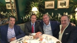A Facebook screen shot showing from left to right: Donald Trump Jr., Tommy Hicks Jr., Lev Parnas, and Igor Fruman in May 2018.