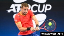 The blunder occurred before an ATP cup match between Moldova's Alexander Cozbinov (pictured) and Belgium's Steve Darcis. 