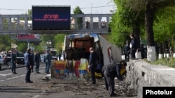 Armenia -- The site of a bus explosion in Yerevan, 26Apr2016