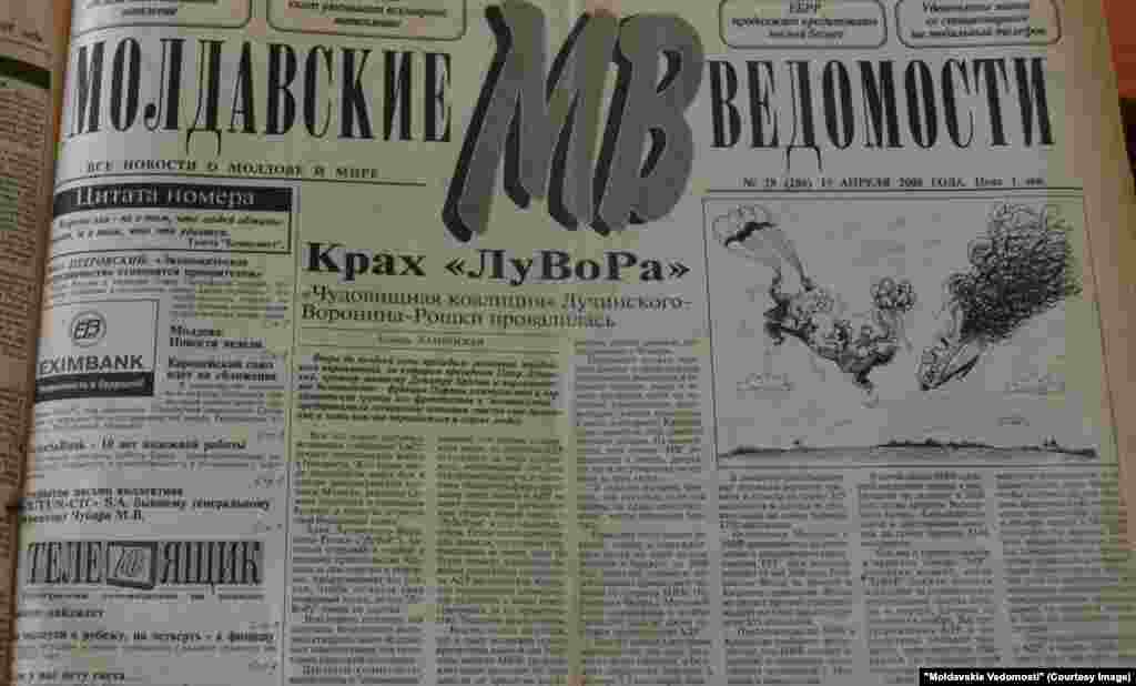 &quot;Moldavskie Vedomosti&quot;, 15 aprilie 2000. Eşecul coaliţiei Lu[ucinschi]-Vo[ronin]-R[oşca]