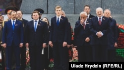 Dzmitry Lukashenka (second from left) attends Victory Day celebrations in Minsk in May 2019 with his father (right) and brothers.