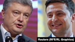 Neither of the candidates, Petro Poroshenko (left) and Volodymyr Zelenskiy, would seem to please the Kremlin should they win.