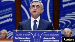 France -- Armenian President Serzh Sarkisian addresses the Parliamentary Assembly of the Council of Europe in Strasbourg, October 2, 2013