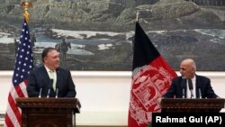 Mike Pompeo și Ashraf Ghani, Kabul, 9 iulie 2018.