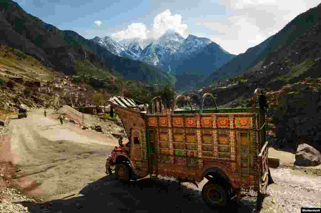 Elaborately decorated trucks rumble over even the most isolated roads of Pakistan. This "jingle truck" is headed down the Karakoram highway.