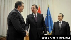 Aleksandar Vučić, Milorad Dodik i Ivica Dačić u Vladi Srbije