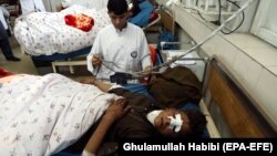 An Afghan boy who was injured in air strikes receives treatment at a hospital in Jalalabad, on January 2.