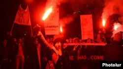 Armenia - Angry soccer fans demand the resignation of Ruben Hayrapetian, chairman of the Armenian Football Federation, Yerevan, 24Nov2015.