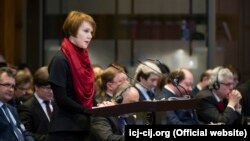 Олена Зеркаль під час засідання Міжнародного суду, Гаага, 6 березня 2017 року