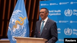 Глава ВОЗ Тедрос Гебрейесус на конференции в Женеве, 18 мая 2020 года.
