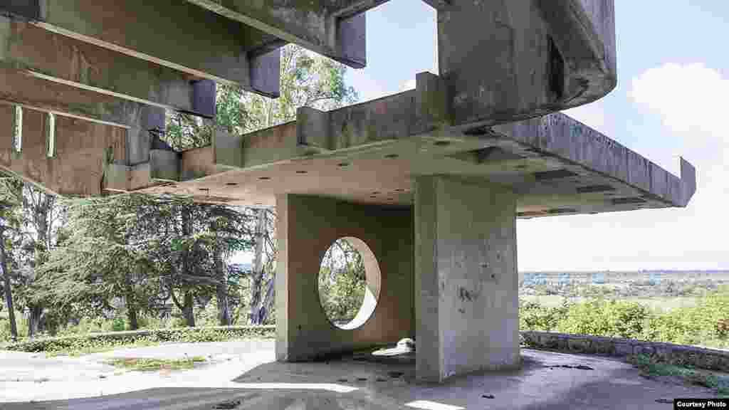 A bus stop made of concrete blocks in Pitsunda, Abkhazia