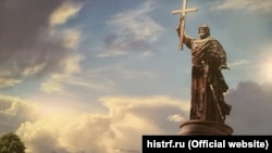 An artist's depiction of a planned Moscow monument to Grand Prince Vladimir, who converted eastern Slavs to Orthodox Christianity in the ninth and tenth centuries.