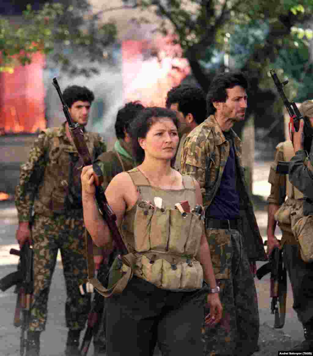 Abkhaz fighters in Sukhumi. After the July 1993 cease-fire many Georgians, assuming the conflict was over, returned to their homes. Then, in mid-September, Abkhaz fighters broke the cease-fire and attacked the capital.