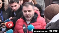 Armenia -- Narek Malian speaks to journalists after being released by police, January 28, 2020.