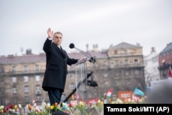 Віктор Орбан перед виступом із нагоди свята, Будапешт, 15 березня 2018 року