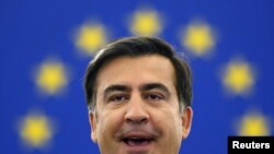 Președintele Mikheil Saakashvili adresîndu-se Parlamentului European la Strasbourg