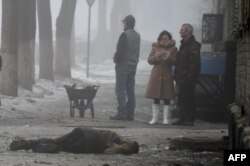 One of the victims of today's shelling in Donetsk