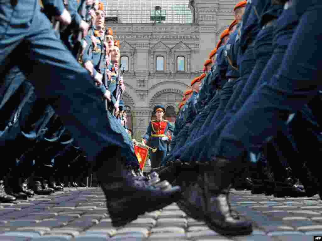 Russian soldiers march through Red Square during Victory Day celebrations in Moscow on May 9 in commemoration of the end of World War II. Photo by Natalia Kolesnikova for AFP