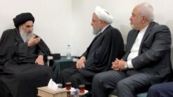 Ali Sistani (solda), Prezident Hassan Rouhani (ortada) və Xarici işlər naziri Mohammad Javad Zarif (sağda) Nəcəfdə görüşür, arxiv fotosu