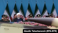 Iranian President Hassan Rouhani attends a military parade during a ceremony marking the country's annual army day in Tehran, April 18, 2019